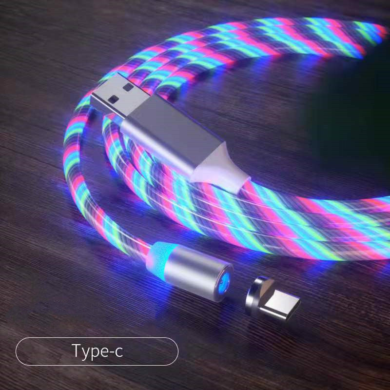 Magnetic Charging Cable Streamer Fast Charging Cable Lighting Micro USB Cable LED Magnet Charger Type-C Cable with colorful design.