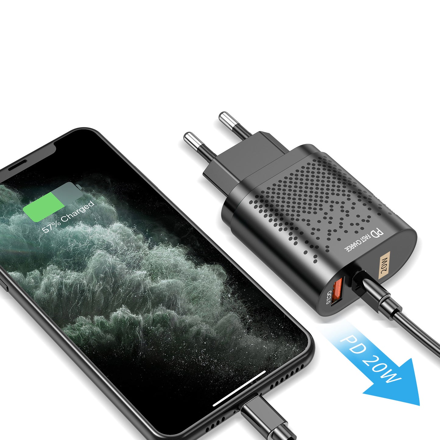 20w Dual Port Fast Charger - QC3.0 PD Charging Head for iphone, Huawei, Xiaomi 10