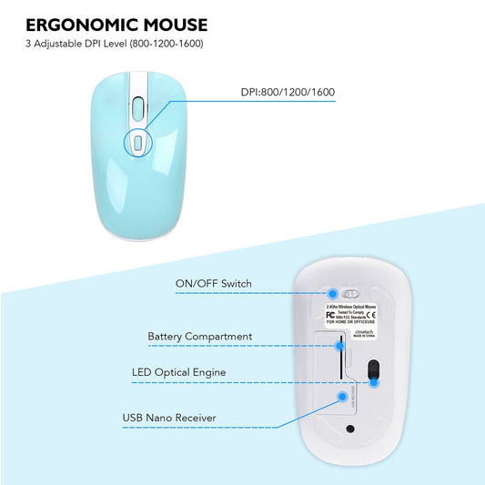 Ultra-thin slim wireless keyboard and mouse combo with numeric keypad and silent keys