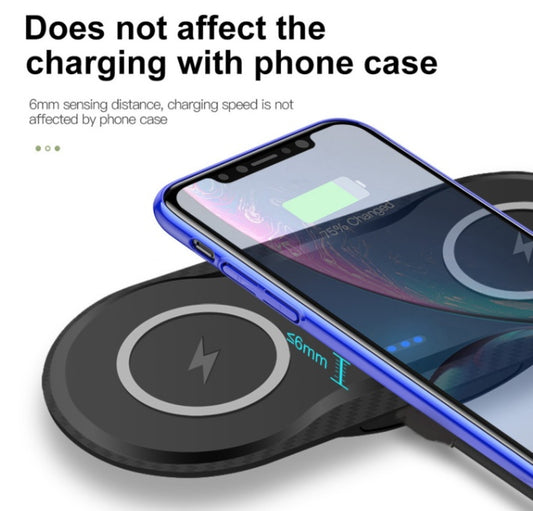 Wireless Charger showing phone case compatibility for seamless charging without interference.