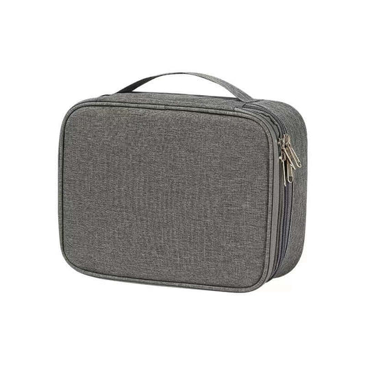 Data Cable Storage Bag Travel Portable Digital Accessories in gray double layer Oxford cloth material.