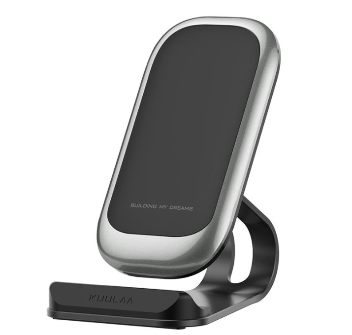 Mobile phone wireless charger with sleek design and adjustable stand for efficient charging.