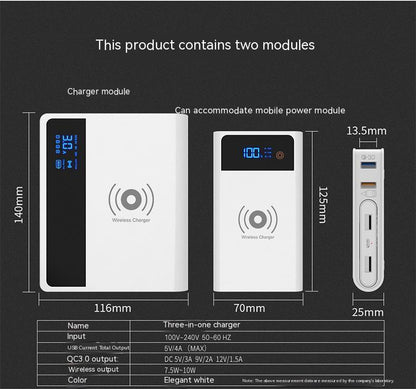 Three-in-one wireless power bank - QC30QI75 Fast Charge