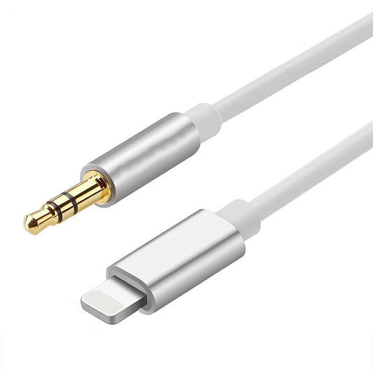 Cell Phone 3.5mm Mobile Phone Car Audio Cable with gold-plated connectors and white wire.