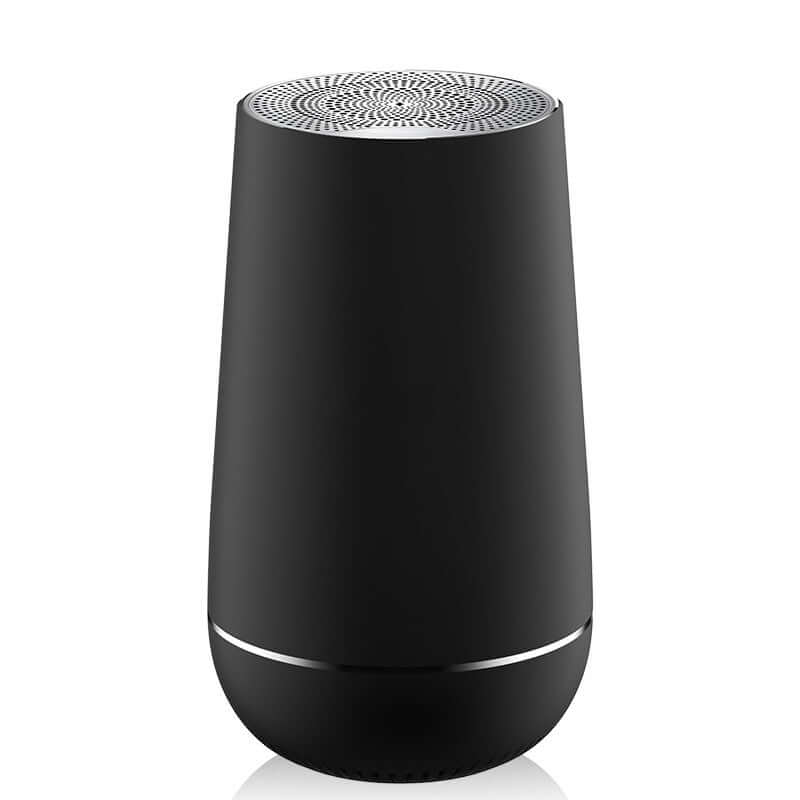 Wireless bluetooth speaker in a sleek black design, perfect for portable music enjoyment anywhere.