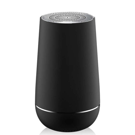 Wireless bluetooth speaker in a sleek black design, perfect for portable music enjoyment anywhere.