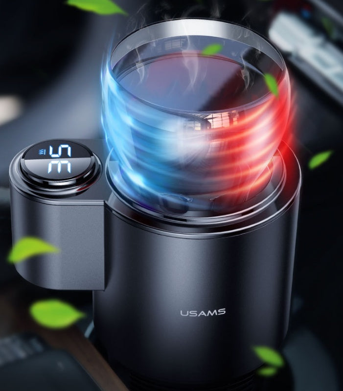 USAMS US-ZB160 Digital Display Smart Car Heating Cooling Cup Car Accessories with dual temperature display.