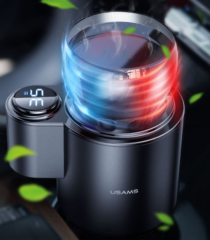 USAMS US-ZB160 Digital Display Smart Car Heating Cooling Cup Car Accessories with dual temperature display.