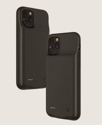 Phones Charger for iPhone 11, 5000mAh external battery case in black color.