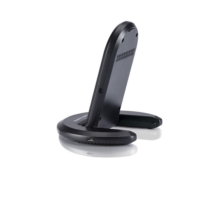 Mobile phone wireless charger bracket charger wireless charger fast charging wireless charger on a sleek black base.