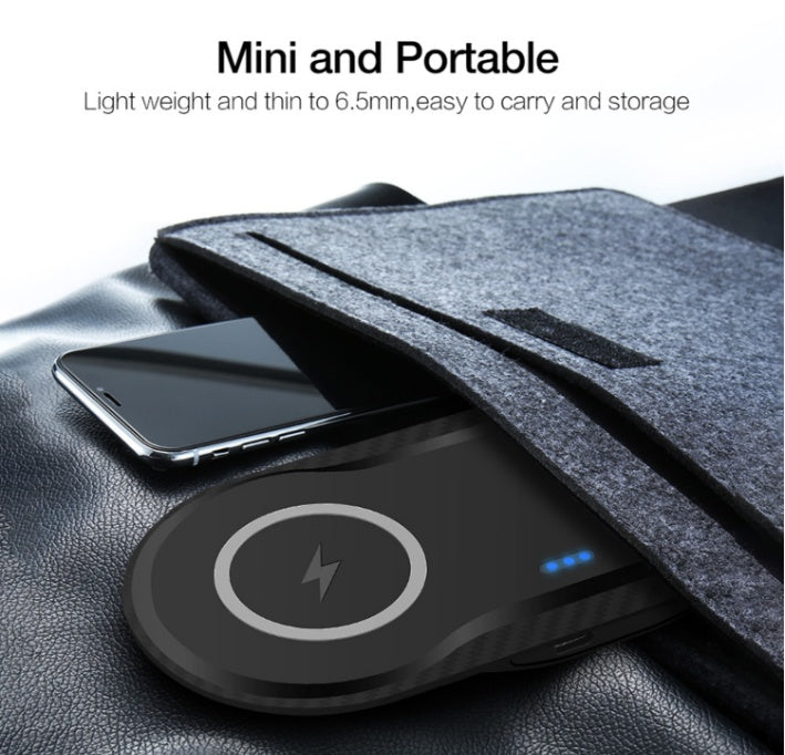 Wireless Charger showing mini and portable design with lightweight features for easy carry and storage.