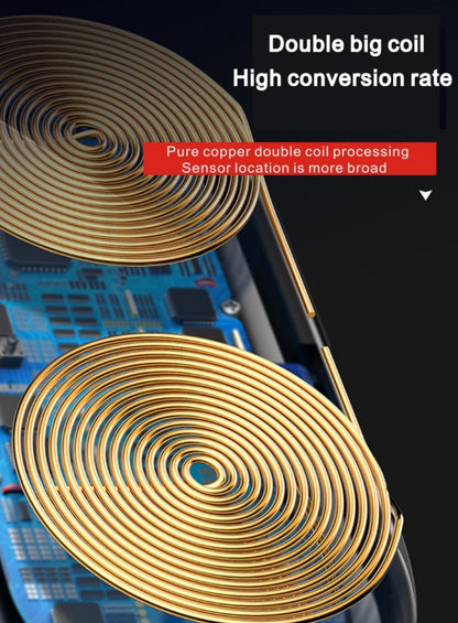 Wireless Charger with double big coil design for high conversion rate and broad sensor location.