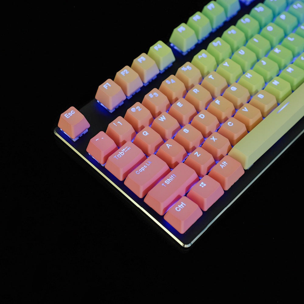 Rainbow mechanical keyboard with customizable full spectrum RGB lighting and tactile mechanical switches for gaming and typing.