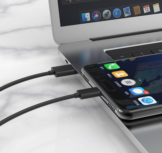 Android Type-C Fast Charging Data Cable Usb Charging Cable Extension Charger Cable connected to smartphone and laptop.