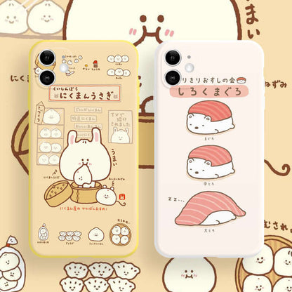 Sushi print iPhone XR case featuring cute cartoon characters with sushi designs.