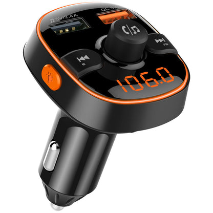 Car Bluetooth Mp3 Player Car Fm Transmitter with digital display and USB ports for charging.