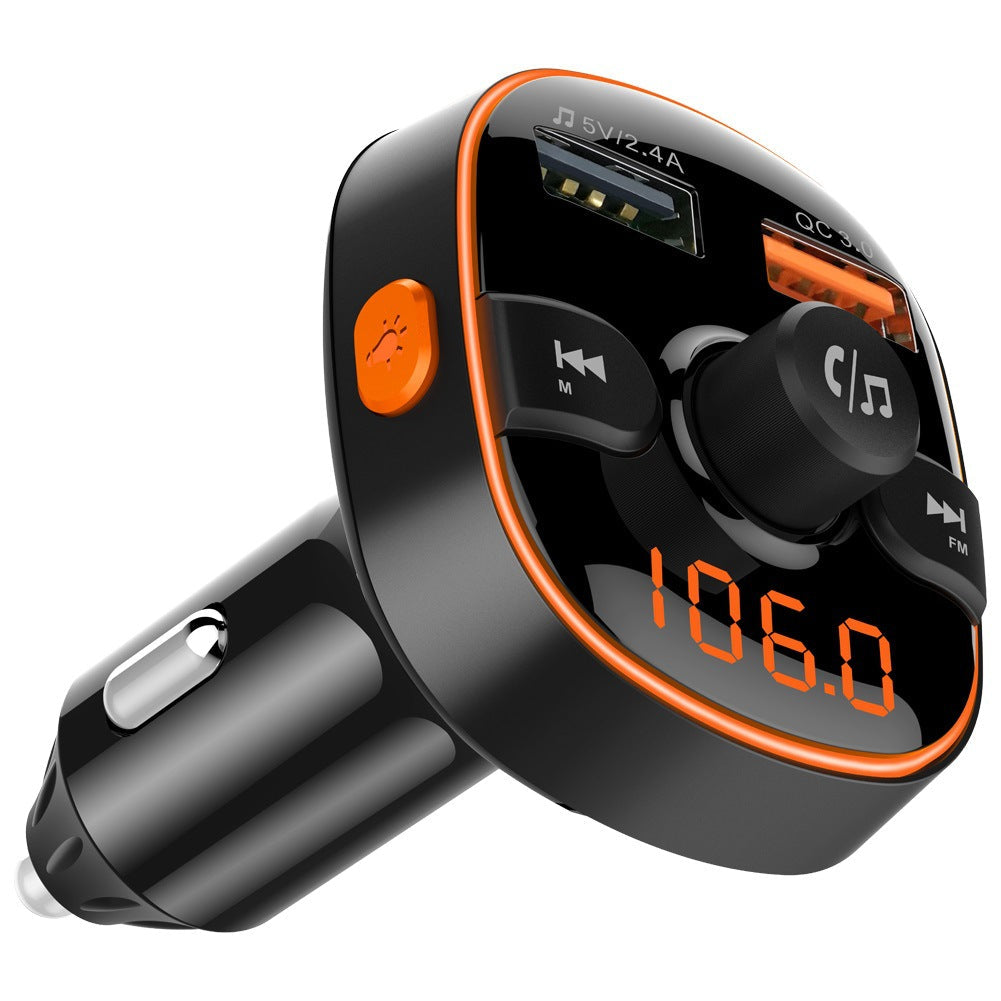 Car Bluetooth Mp3 Player Car Fm Transmitter with digital display and USB charging ports.
