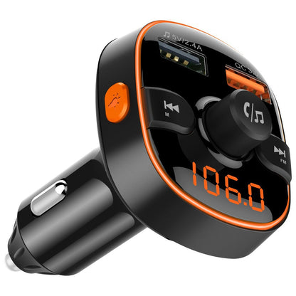 Car Bluetooth Mp3 Player Car Fm Transmitter with digital display and USB charging ports.