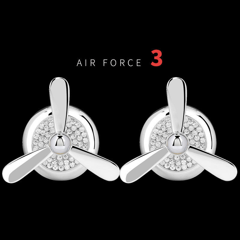 Air Force 3 silver propeller earrings with sparkling rhinestones, stylish aviation-themed accessories.