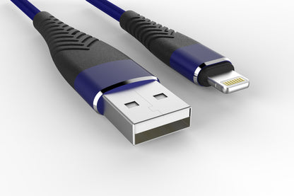 Data Charging Cable Super Fast Charging Braided Data Cable in blue with USB and lightning connectors