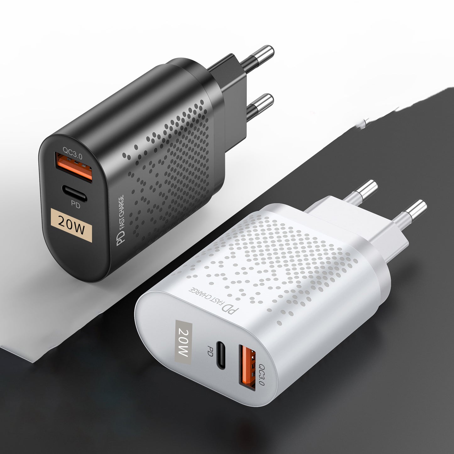 20w Dual Port Fast Charger - QC3.0 PD Charging Head for iphone, Huawei, Xiaomi 10