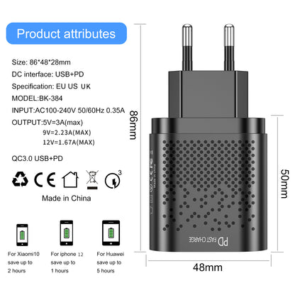 20w Dual Port Fast Charger - QC3.0 PD Charging Head for iphone, Huawei, Xiaomi 10