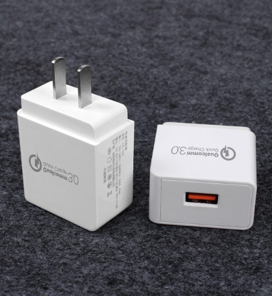Fast charge charger QC3.0 with dual prong design for quick mobile phone charging.