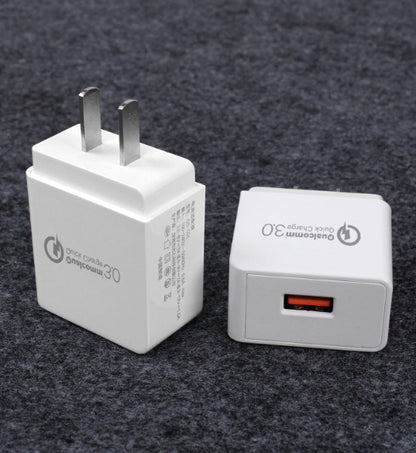 Fast charge charger QC3.0 with dual prong design for quick mobile phone charging.