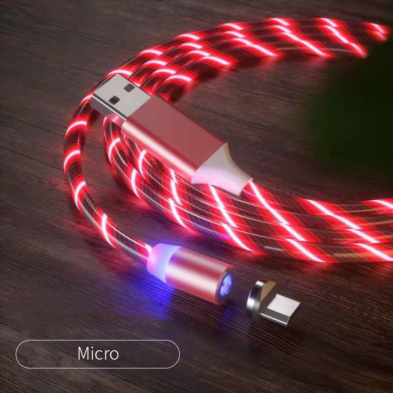 Magnetic Charging Cable Streamer Fast Charging Cable Lighting Micro USB Cable LED Magnet Charger Type-C Cable close-up image.