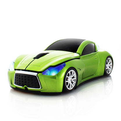Creative Photoelectric Car Wireless Mouse Computer Accessories in green car design.