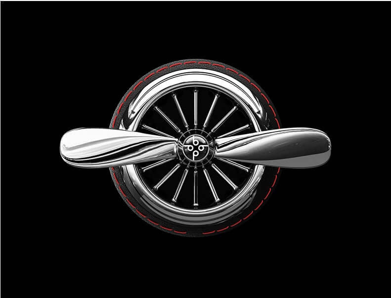 Car sesame oil diffuser shaped like a round wheel with a silver propeller design.