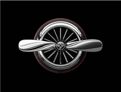 Car sesame oil diffuser shaped like a round wheel with a silver propeller design.