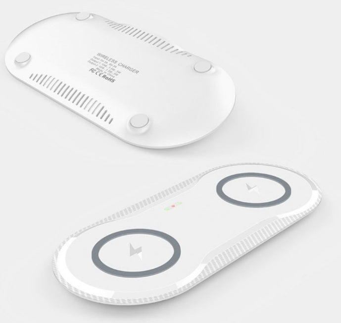 Wireless Charger with dual charging pads and intelligent design for fast charging.