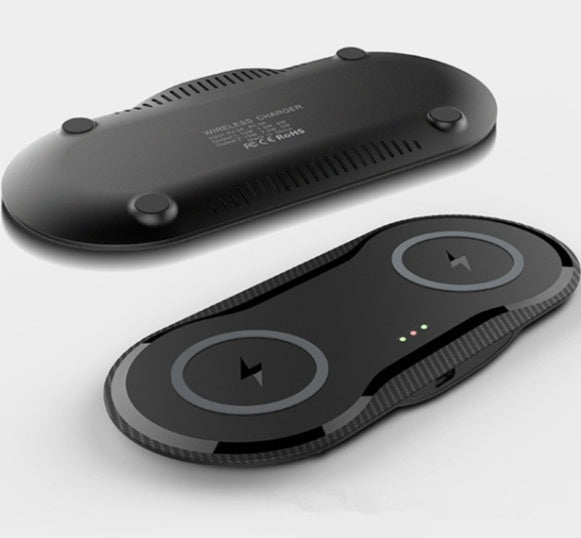 Wireless Charger featuring dual Qi fast charging pads and charging indicator lights.