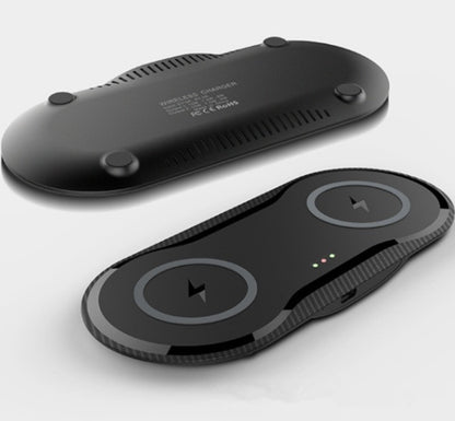 Wireless Charger featuring dual Qi fast charging pads and charging indicator lights.