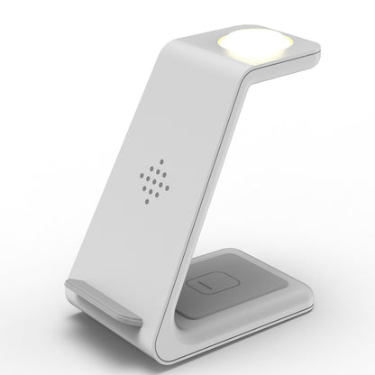 3 In 1 Fast Charging Station Wireless Charger Stand Wireless Quick Charge Dock For Phone Holder in sleek white design.
