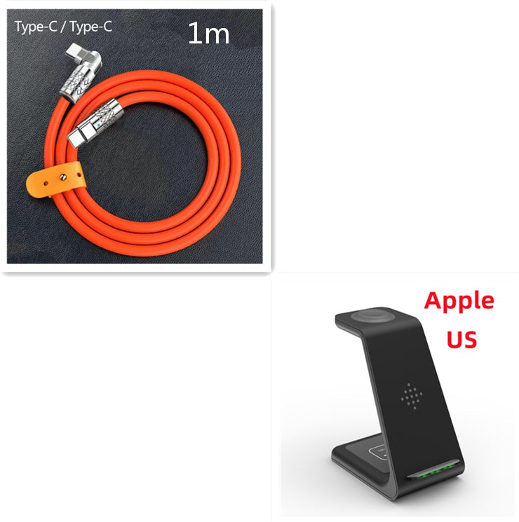 3 In 1 Fast Charging Station Wireless Charger Stand Wireless Quick Charge Dock For Phone Holder with Type-C cables.