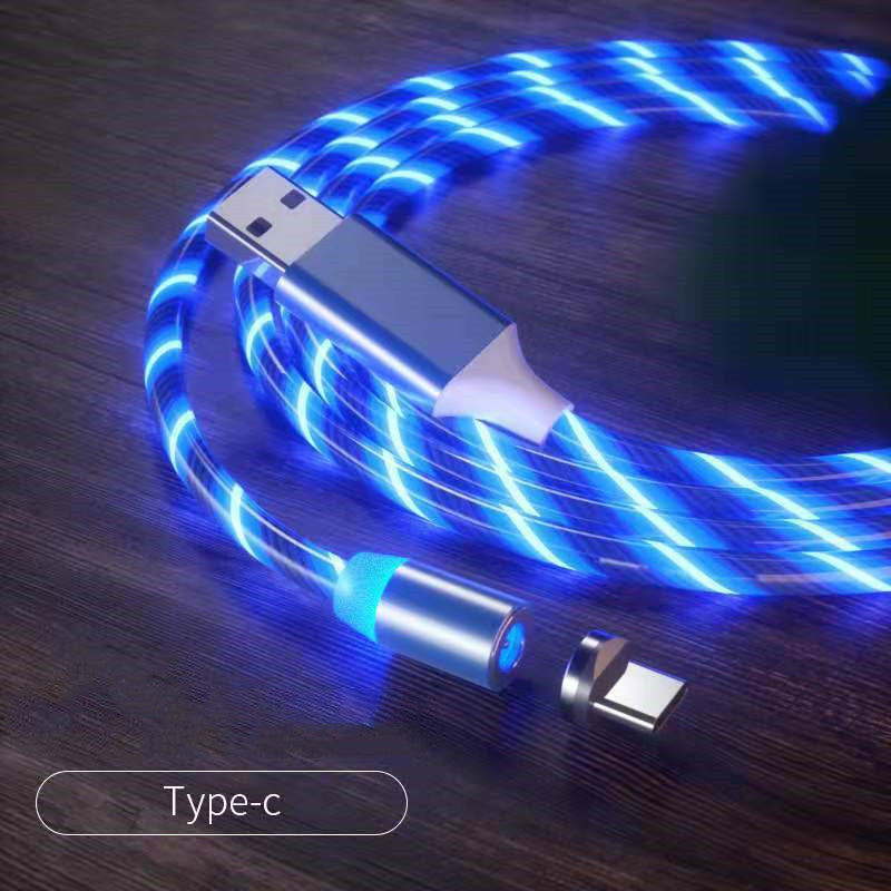 Magnetic Charging Cable Streamer Fast Charging Cable Lighting Micro USB Cable LED Magnet Charger Type-C Cable with blue light effects.