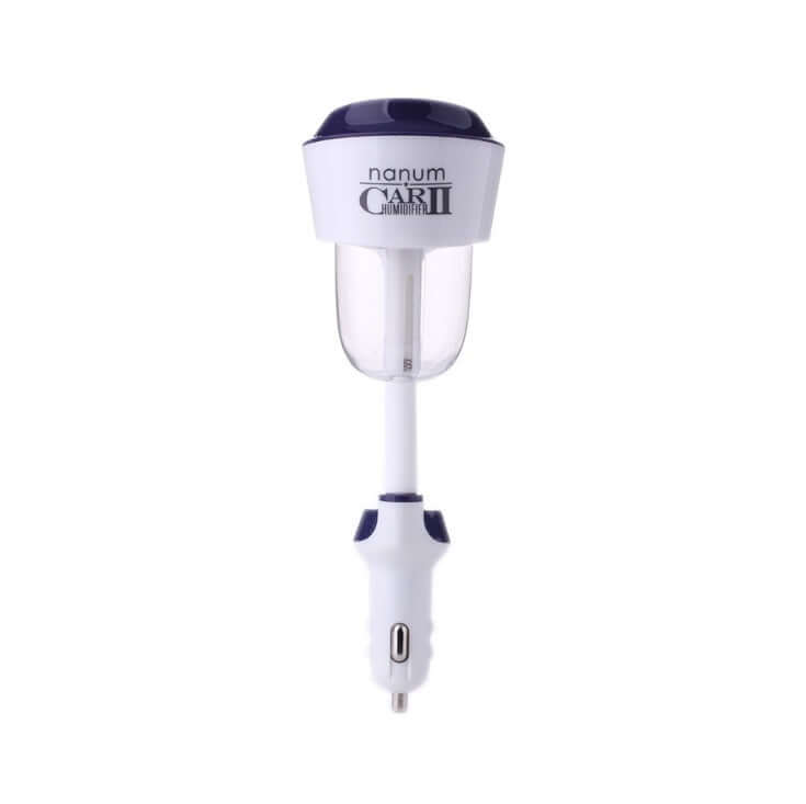 Car Aromatherapy Diffuser 50ml mounted in vehicle's power outlet for essential mist fragrance.