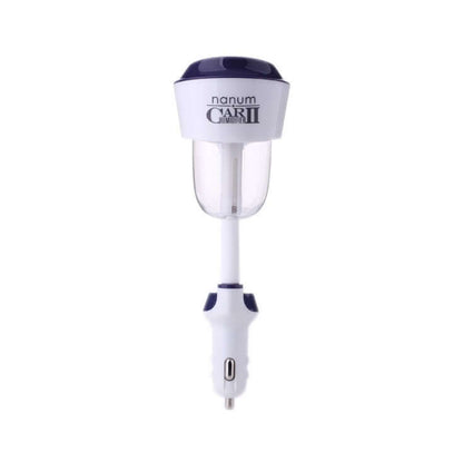 Car Aromatherapy Diffuser 50ml mounted in vehicle's power outlet for essential mist fragrance.