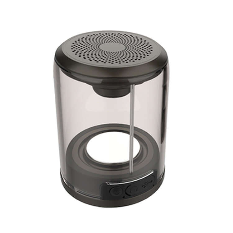 Bluetooth speaker magnetic transparent speaker showcasing a unique design with a clear body and top speaker mesh.