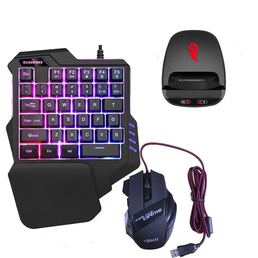 Mobile game peripherals Android plug-in Bluetooth keyboard and mouse set with LED lighting.