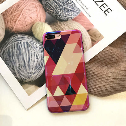Blu-ray love heart phone case featuring a colorful geometric design on a soft silicone back cover.