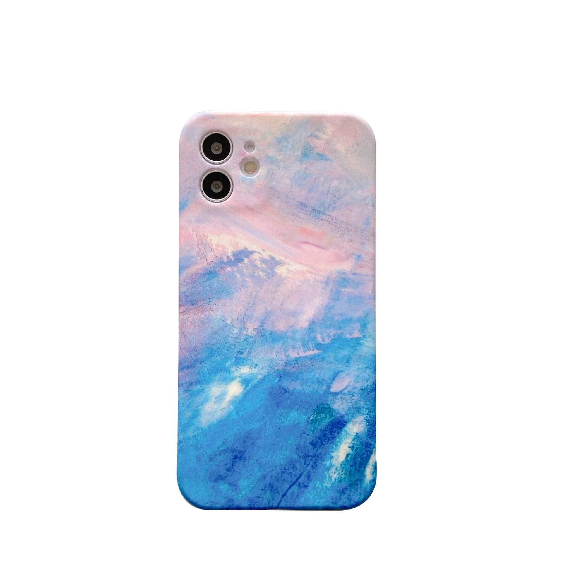 Artistic graffiti phone case featuring abstract blue and pink design, perfect for showcasing unique style.