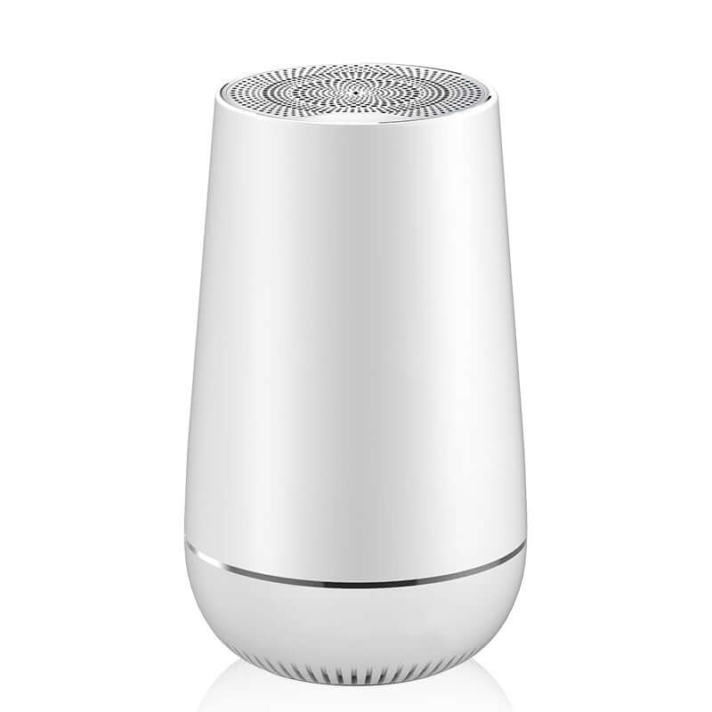 Wireless bluetooth speaker in sleek white design, perfect for smartphones, tablets, and laptops.