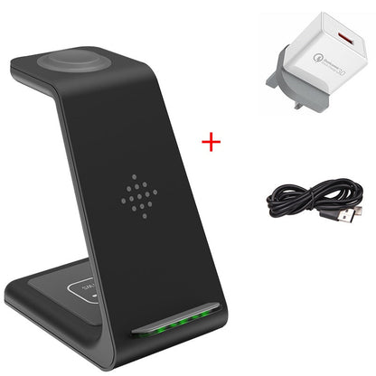 3 In 1 Fast Charging Station Wireless Charger Stand Wireless Quick Charge Dock For Phone Holder with power adapter and USB cable.