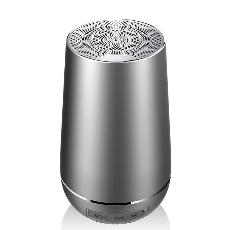 Wireless bluetooth speaker with sleek design, AUX input, and rechargeable feature.