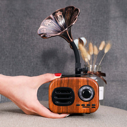 Bluetooth speaker phonograph with vintage design and flower-shaped speaker horn