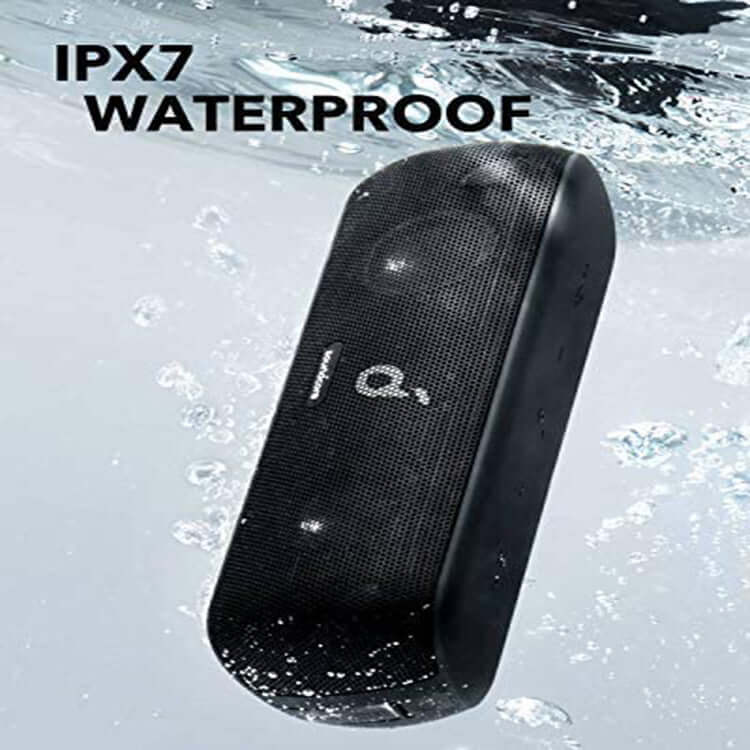 Subwoofer Bluetooth Speaker in water showcasing IPX7 waterproof feature.