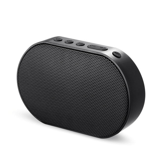 Bluetooth stereo smart speaker in black color with control buttons on top.